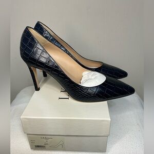 LK Bennett Navy Croc-Embossed Women's Heels